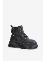 Zateplené kožené botky s masivní podrážkou model 21673861 černé - Goe