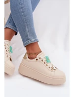 Dámské tenisky na platformě s přívěsky Medvídek Srdce Béžové Selorissa Dámské tenisky na platformě s přívěsky Medvídek Srdce Béžové Selorissa