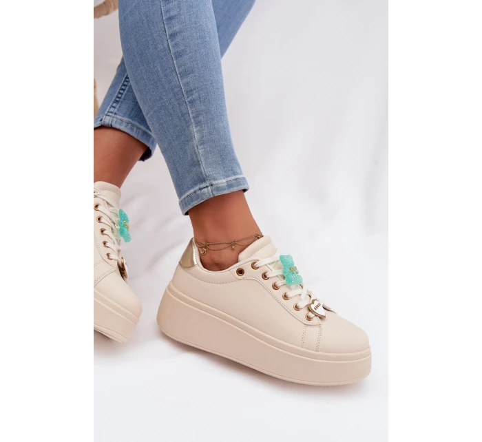 Dámské tenisky na platformě s přívěsky Medvídek Srdce Béžové Selorissa Dámské tenisky na platformě s přívěsky Medvídek Srdce Béžové Selorissa