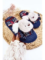 Dětské papuče se silnou podrážkou s medvídkem, tmavě modrá Dasca