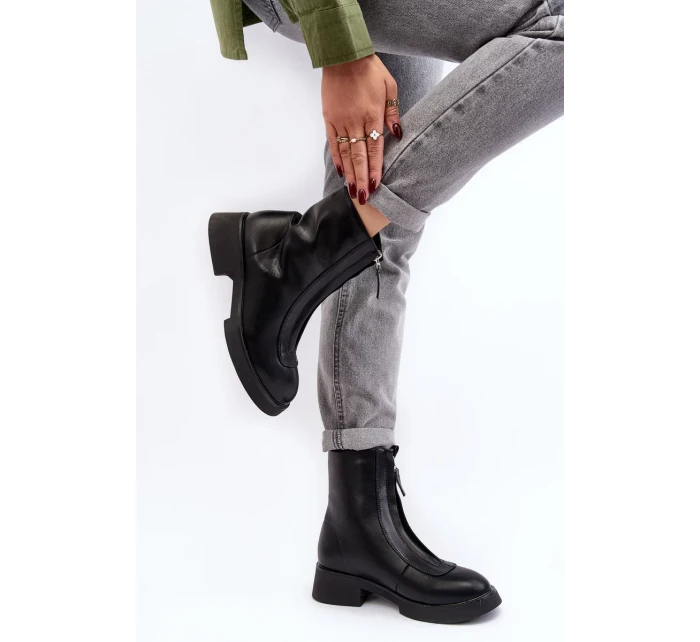 Dámské ploché kozačky se zipem černá Elkasa Dámské ploché kozačky se zipem černá Elkasa