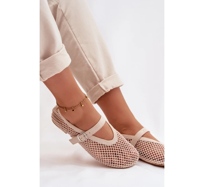 Síťované baleríny s páskem světle béžové Pherina