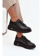 Dámské kožené lakované polobotky na platformě Artiker – černé