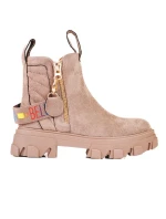 Zajímavé dámské  kotníčkové boty hnědé na plochém podpatku