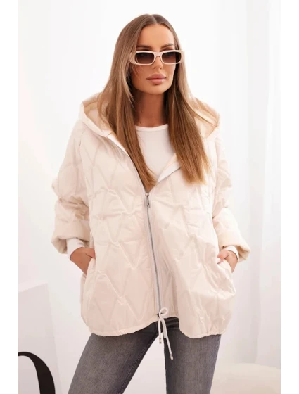 Dámská prošívaná bunda s kapucí světle béžová