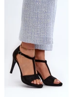 Dámské sandály na podpatku z eko semiše černé model 21658231 - VINCEZA