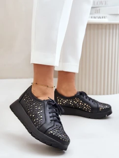 Zazoo 2973 Kožené Polobotky Na Platformě S Děrováním Černé