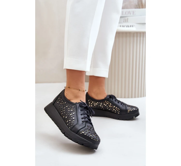 Kožené Polobotky Na Platformě S Černé model 21670952 - Zazoo Kožené Polobotky Na Platformě S Černé model 21670952 - Zazoo