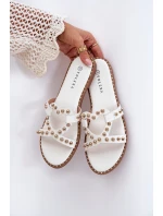 Zdobené Ploché Pantofle Dámské Bílé Adivrae Zdobené Ploché Pantofle Dámské Bílé Adivrae