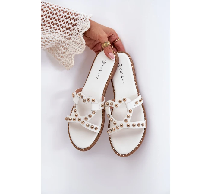 Zdobené Ploché Pantofle Dámské Bílé Adivrae Zdobené Ploché Pantofle Dámské Bílé Adivrae