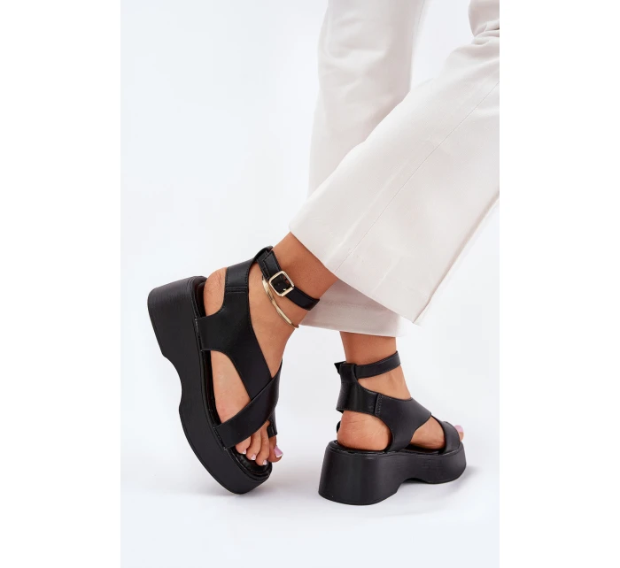 Dámské Sandály Na Platformě A Klínu Eko Kůže Černé model 21688732 - Boto