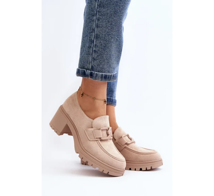 Béžové semišové boty Finley na masivních vysokých podpatcích Béžové semišové boty Finley na masivních vysokých podpatcích