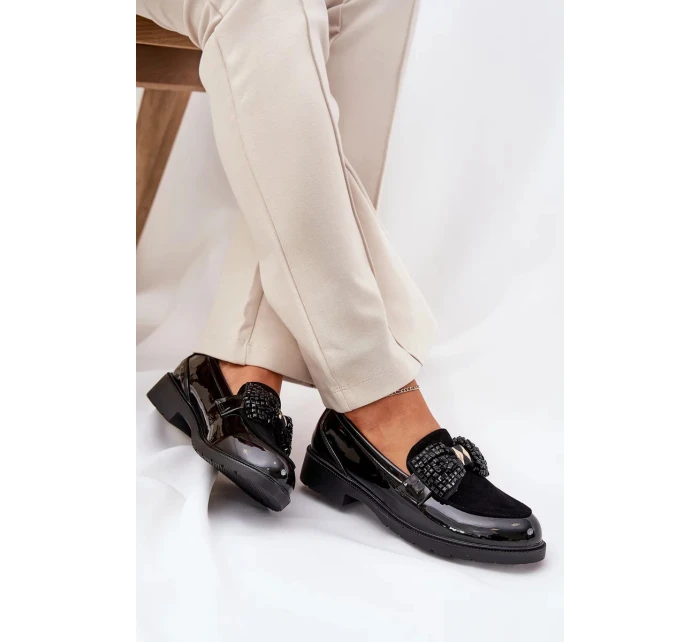 Dámské lakované mokasíny s mašlí S.Barski – černé