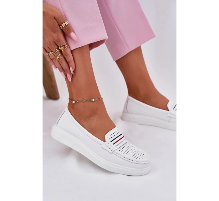 Dámské kožené mokasíny model 21834417 – bílé - Kesi