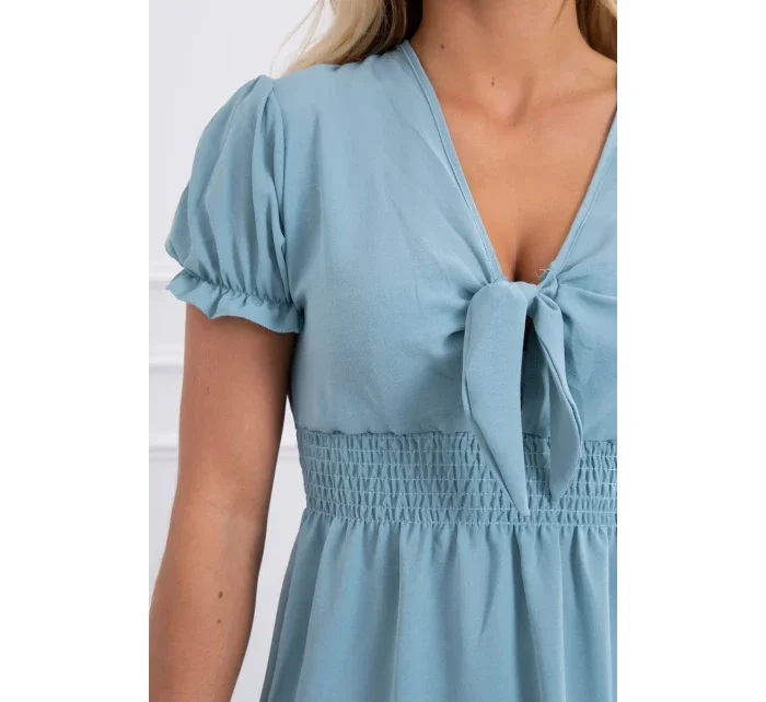 Šaty s vázaným výstřihem do V mořsky modré