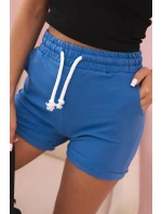 Dámské bavlněné šortky s gumou a zavazováním v pase chabrové Dámské bavlněné šortky s gumou a zavazováním v pase chabrové