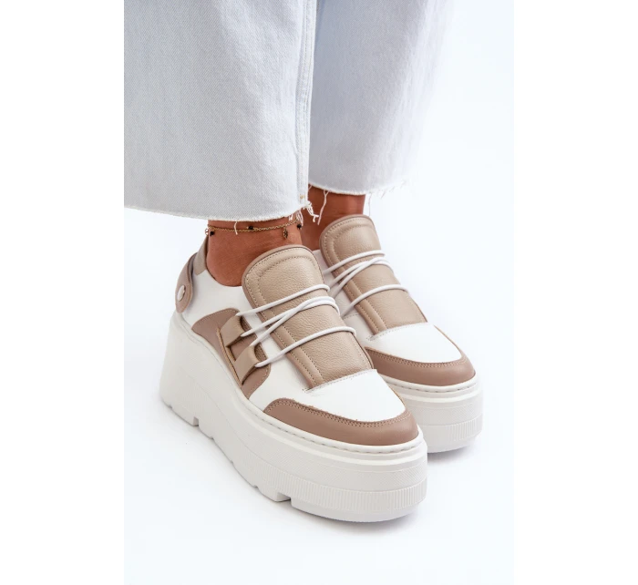 Zazoo 1833 Dámské Kožené Tenisky na Masivní Podrážce Bílé