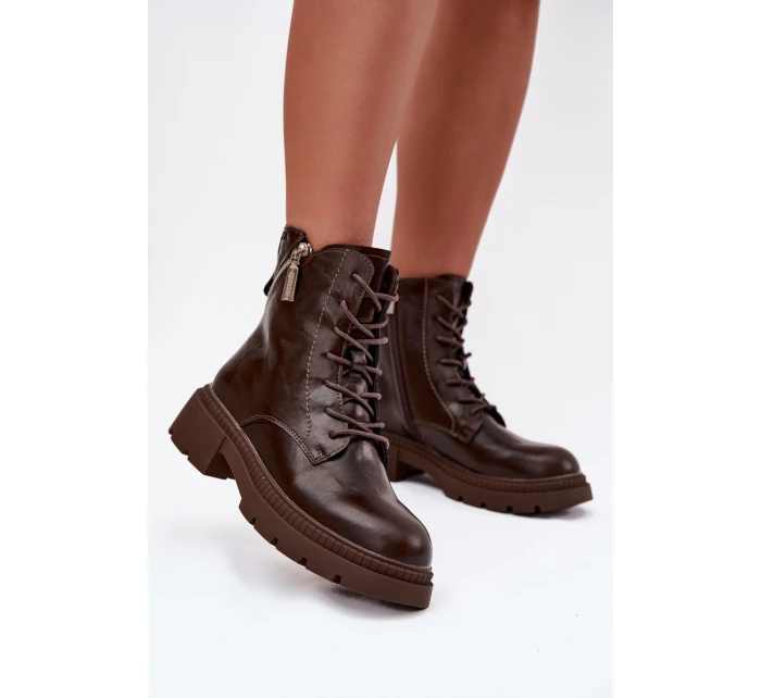 Kožené dámské pracovní kozačky s vyhříváním Big Star SS274453 hnědé