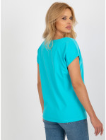 Dámské modré jednobarevné tričko s výšivkou