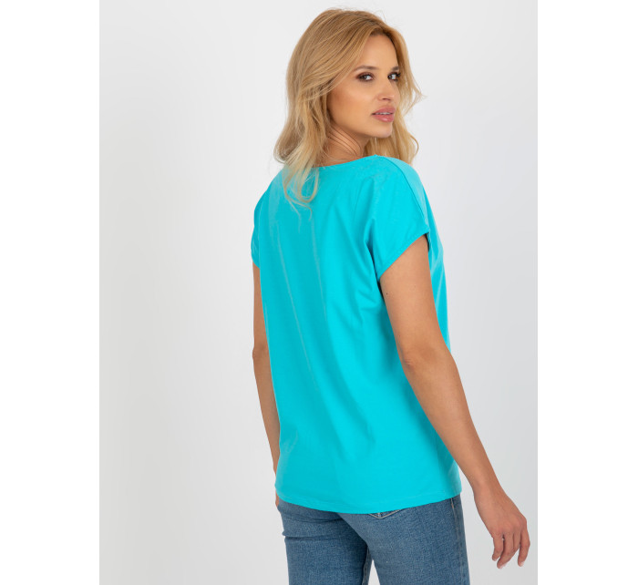 Dámské modré jednobarevné tričko s výšivkou