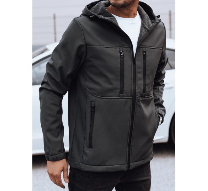 Pánská přechodná softshellová bunda s kapucí tmavě šedá FashionStreet TX4817