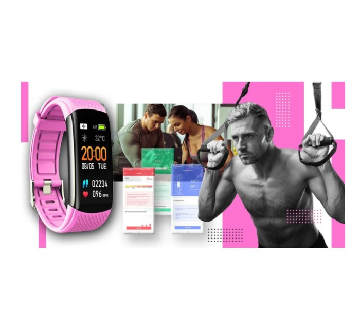 GIEWONT Smartwatch Black and Pink 2 Stripes GW200-4