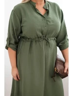Dámské šaty z viskózy Plus Size s knoflíky a vázáním v pase khaki