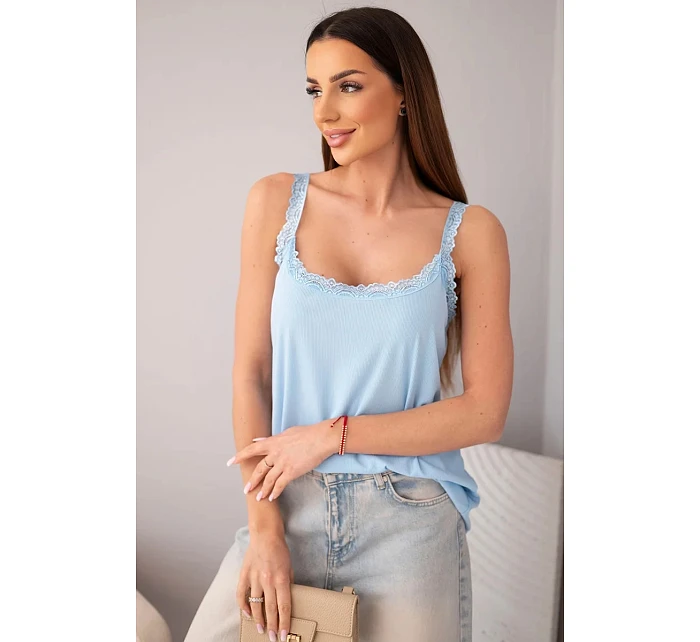 Dámská halenka na ramínka s krajkovým model 22040210 modrá - K-Fashion