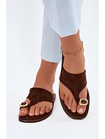 Dámské ploché žabky s ozdobným detailem Čokoládové Fedira