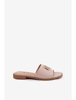 Pantofle z přírodní kůže Ploché podpatky  Nude model 22133746 - S.Barski