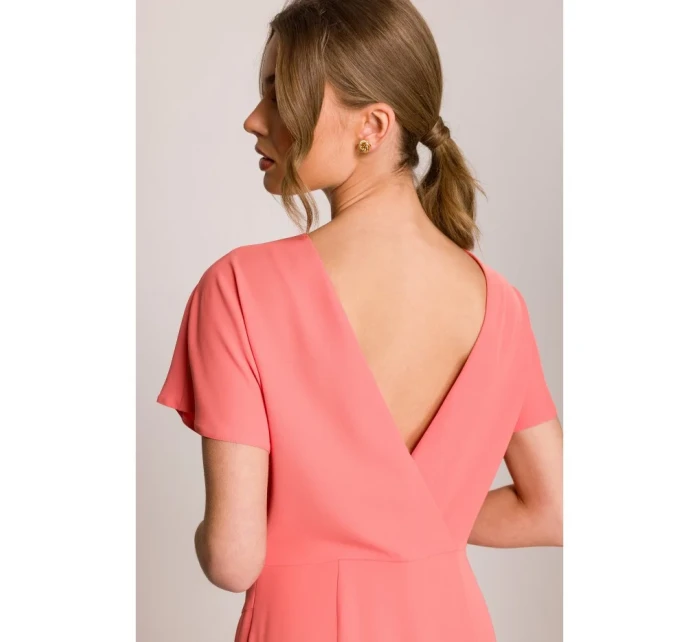 model 20966224 Tužkové šaty s rozparkem na boku oranžové - STYLOVE model 20966224 Tužkové šaty s rozparkem na boku oranžové - STYLOVE