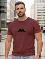 Pánské bavlněné tričko s motivem kočky bordó FashionStreet NX5102R Pánské bavlněné tričko s motivem kočky bordó FashionStreet NX5102R