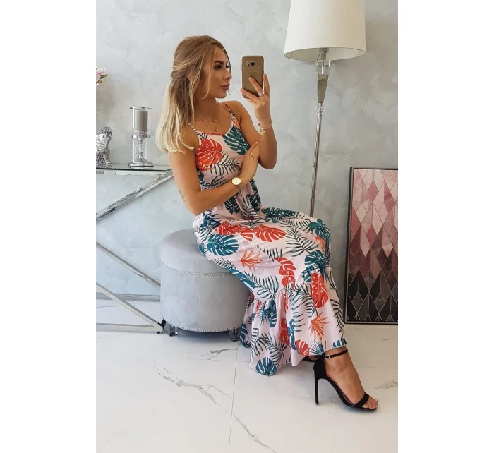 Šaty s motivem listů pudrově růžové