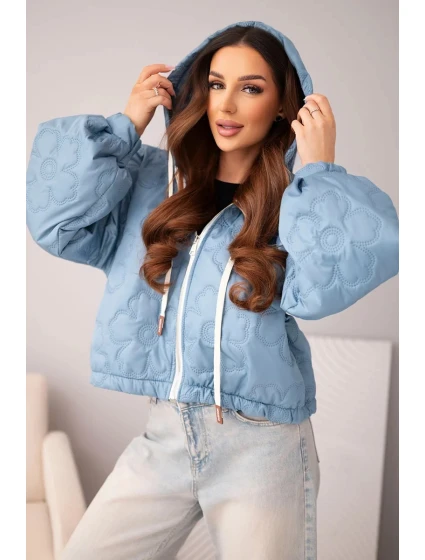Dámská prošívaná bunda s kapucí a ozdobným květinovým vzorem model 22010146 - K-Fashion