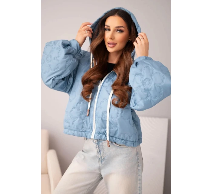 Dámská prošívaná bunda s kapucí a ozdobným květinovým vzorem model 22010146 - K-Fashion