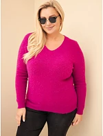 Dámský svetr Plus Size z baby alpaky s dlouhým rukávem fialová tmavá Dámský svetr Plus Size z baby alpaky s dlouhým rukávem fialová tmavá