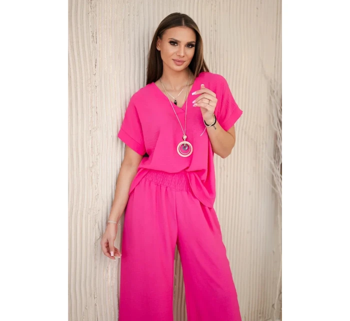 Komplet s náhrdelníkem halenka + kalhoty růžový Komplet s náhrdelníkem halenka + kalhoty růžový