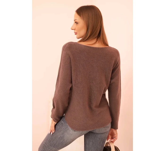 Dámský svetr s viskózou a výstřihem do V mocca