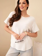 Dámský svetr s krátkým rukávem volného střihu béžový