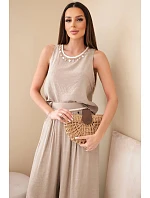 Dámský komplet s viskózou s model 22048795 bez rukávů a kalhotami se širokou nohavicí s ozdobným zakončením fango - K-Fashion