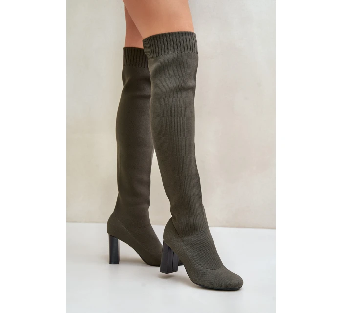 Se Po Kolena Na Podpatku Tmavě Zelené model 21679772 - Boto