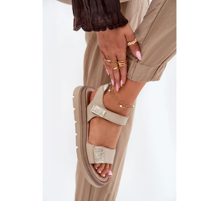 Dámské Kožené Sandály Na Platformě Béžové model 21697428 - Zazoo