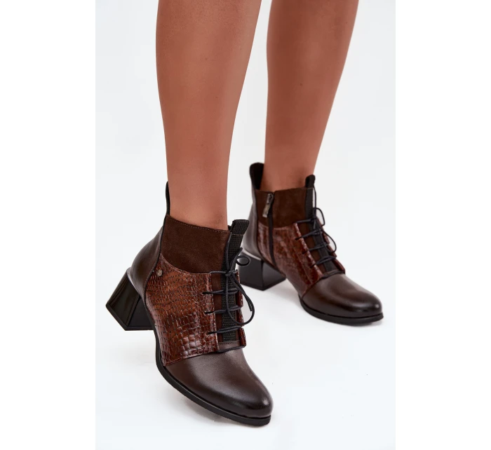 model 21712117 kožené kotníčkové boty na podpatku vyhřívané čokoládové - Zazoo model 21712117 kožené kotníčkové boty na podpatku vyhřívané čokoládové - Zazoo