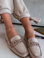 Mokasiny Loafersy Dámské S Ozdobným Prvkem Béžové Evelora