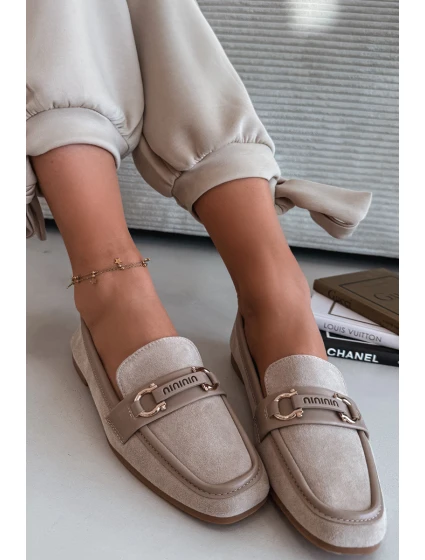 Mokasiny Loafersy Dámské S Ozdobným Prvkem Béžové Evelora Mokasiny Loafersy Dámské S Ozdobným Prvkem Béžové Evelora