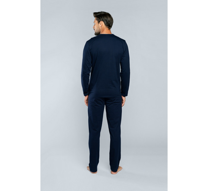 Pánské pyžamo Niko, dlouhý rukáv, dlouhé kalhoty - tmavě modrá