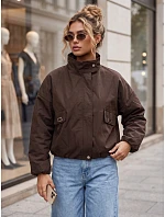 Dámská přechodná bunda typu bomber s stojáčkem, hnědá, FashionStreet TY6022 Dámská přechodná bunda typu bomber s stojáčkem, hnědá, FashionStreet TY6022