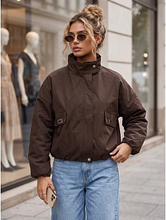 Dámská přechodná bunda typu bomber s stojáčkem, hnědá, FashionStreet TY6022