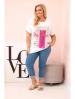 Dámská bavlněná halenka Plus Size s potiskem  bílá + růžová model 21175967 - K-Fashion