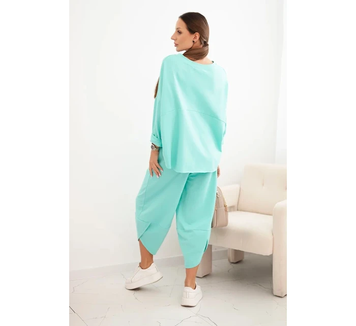 Komplet bavlněný mikina + kalhoty tmavě mátová